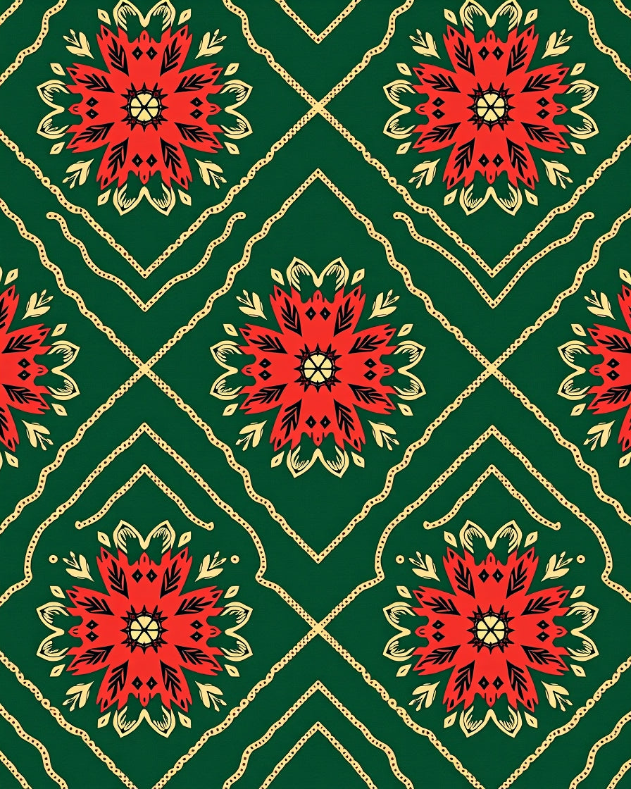 Emerald Red Floral Medallion Lattice Rug