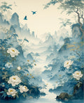 Misty Mountain Peony Landscape Rug
