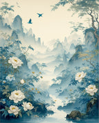Misty Mountain Peony Landscape Rug