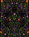 Whimsical Cat Floral Pattern Design Rug