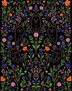 Whimsical Cat Floral Pattern Design Rug