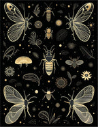 Elegant Gold Insect Butterfly Design Rug