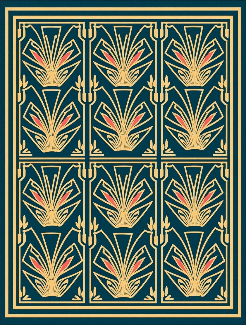 Art Deco Geometric Floral Pattern Design Rug