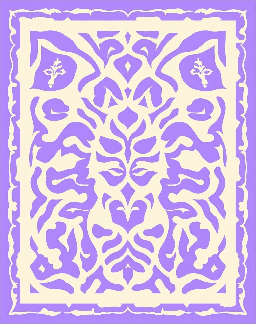 Ornate Lilac Cream Scrollwork Pattern Rug