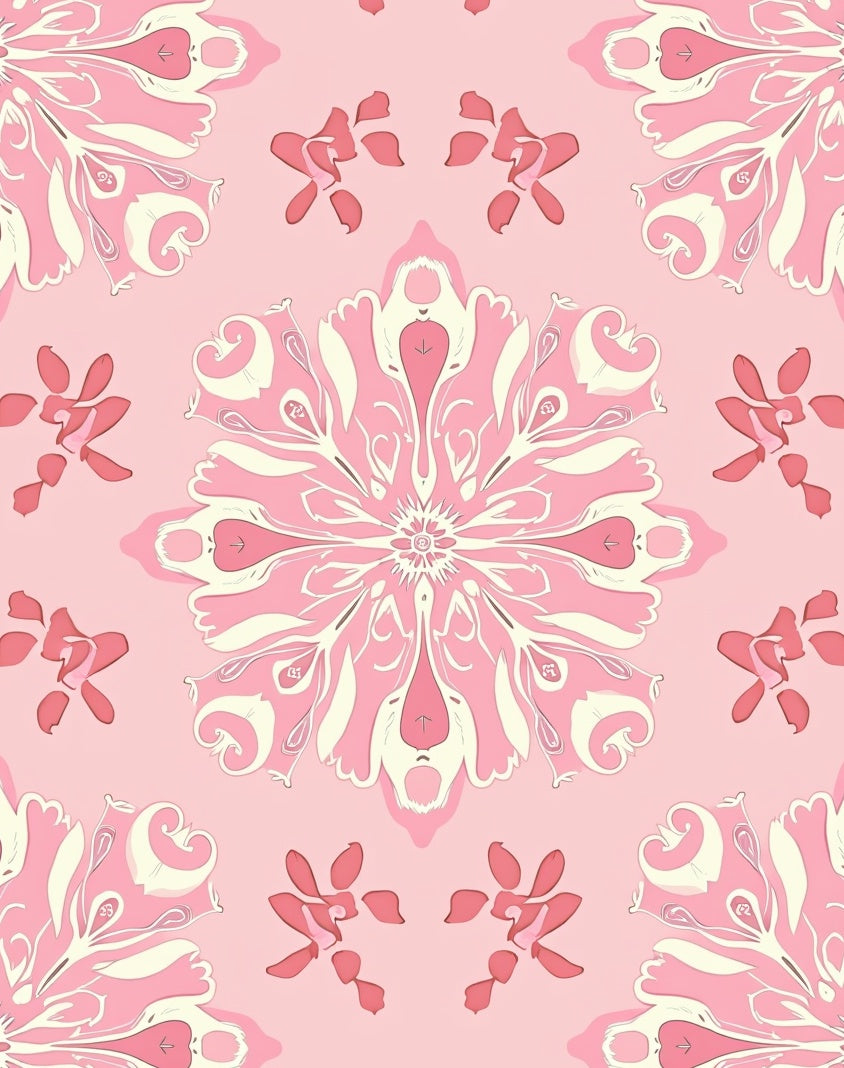 Pink Swirl Floral Medallion Pattern Rug