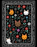 Whimsical Floral Cat Faces Pattern Rug