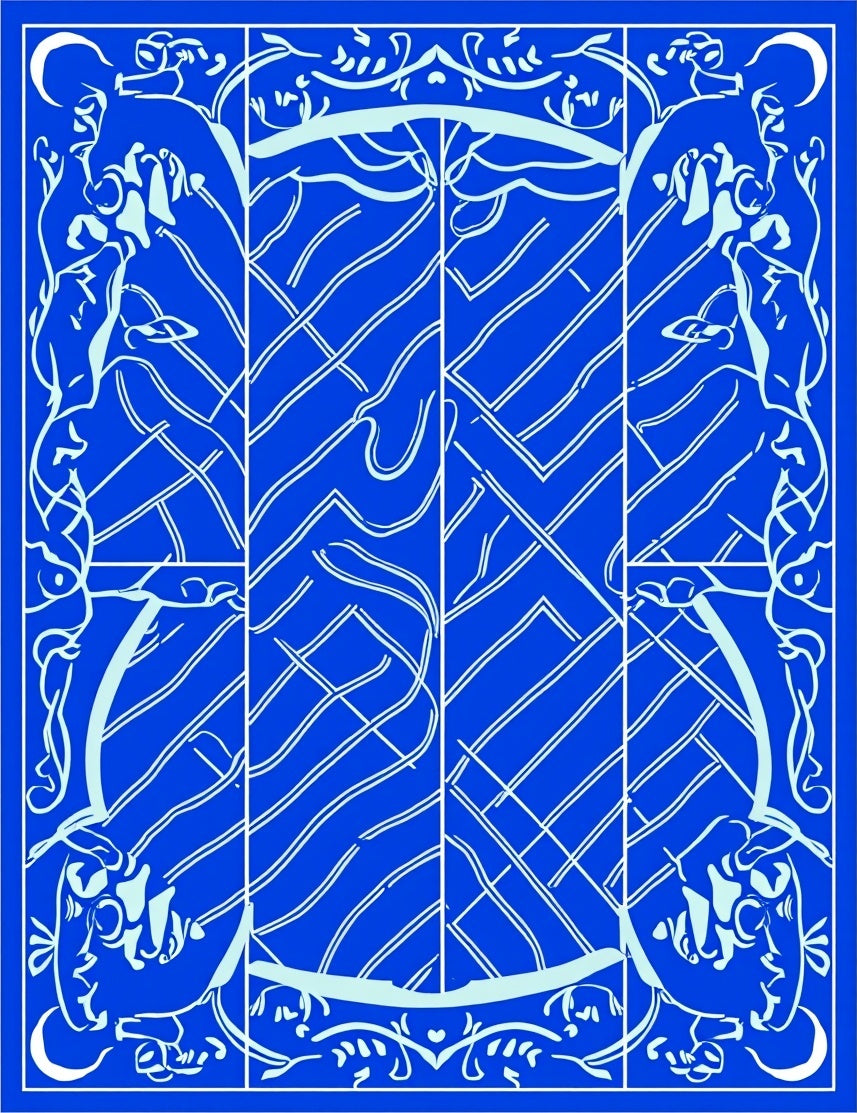 Art Nouveau Blue Figure Pattern Rug