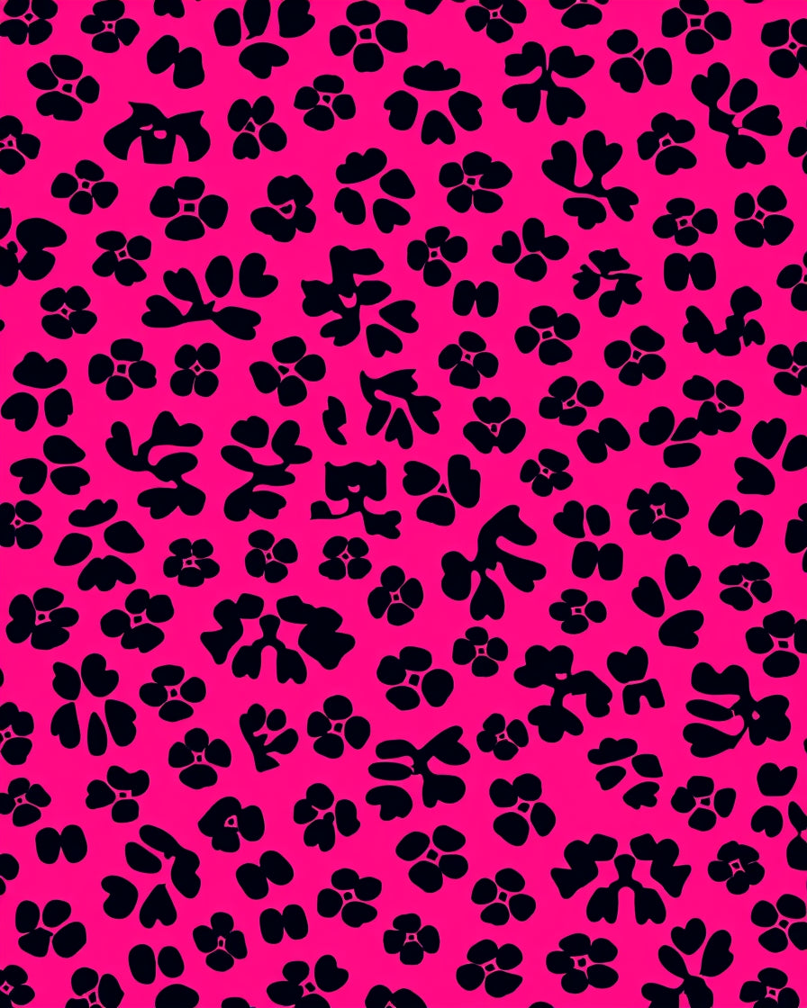 Vibrant Pink Black Floral Abstract Design Rug