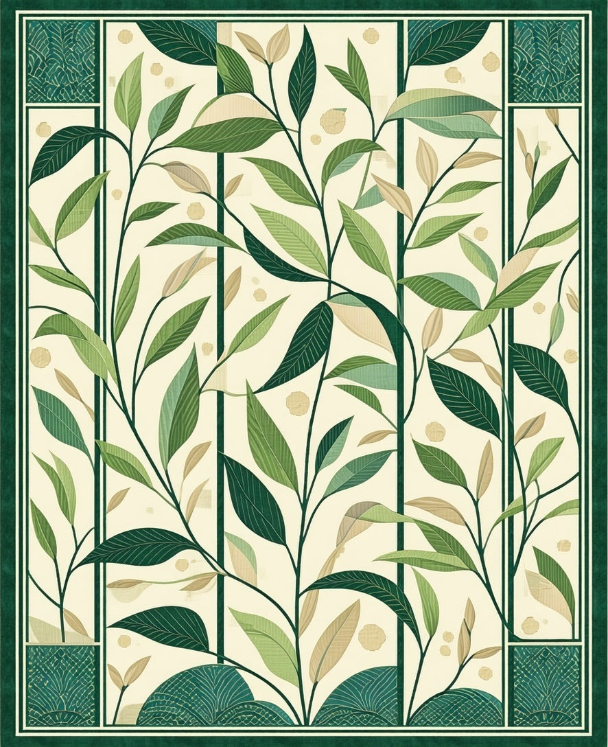 Green Leafy Vine Botanical Pattern Rug