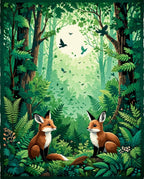 Enchanting Woodland Foxes With Birds Design Rug