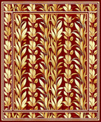Regal Red Golden Leaf Pattern Rug