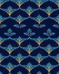 Art Deco Blue Gold Floral Pattern Rug