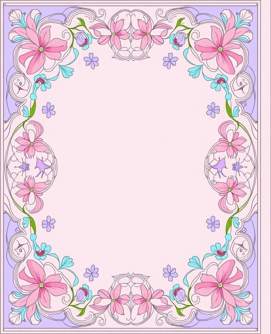 Pink Blue Floral Accent Border Rug