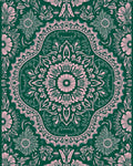 Floral Mandala Patterned Green Pink Rug