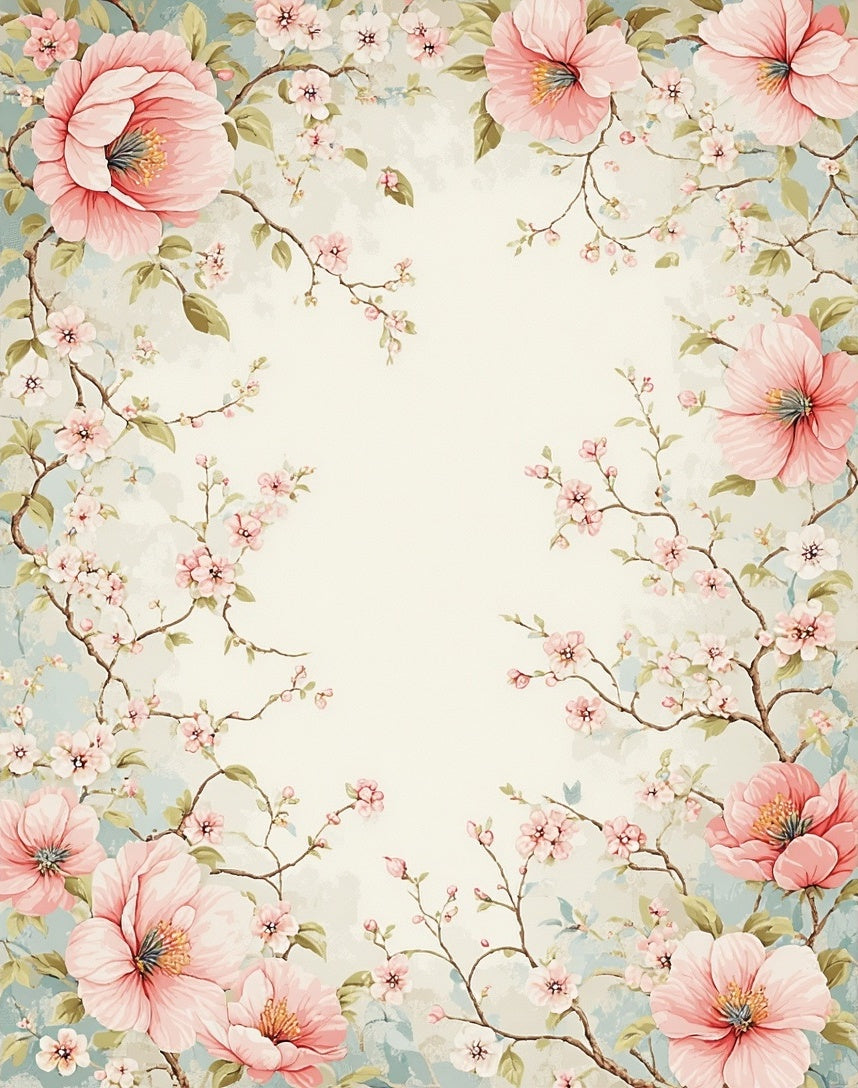 Vintage Pink Floral Vines Rug