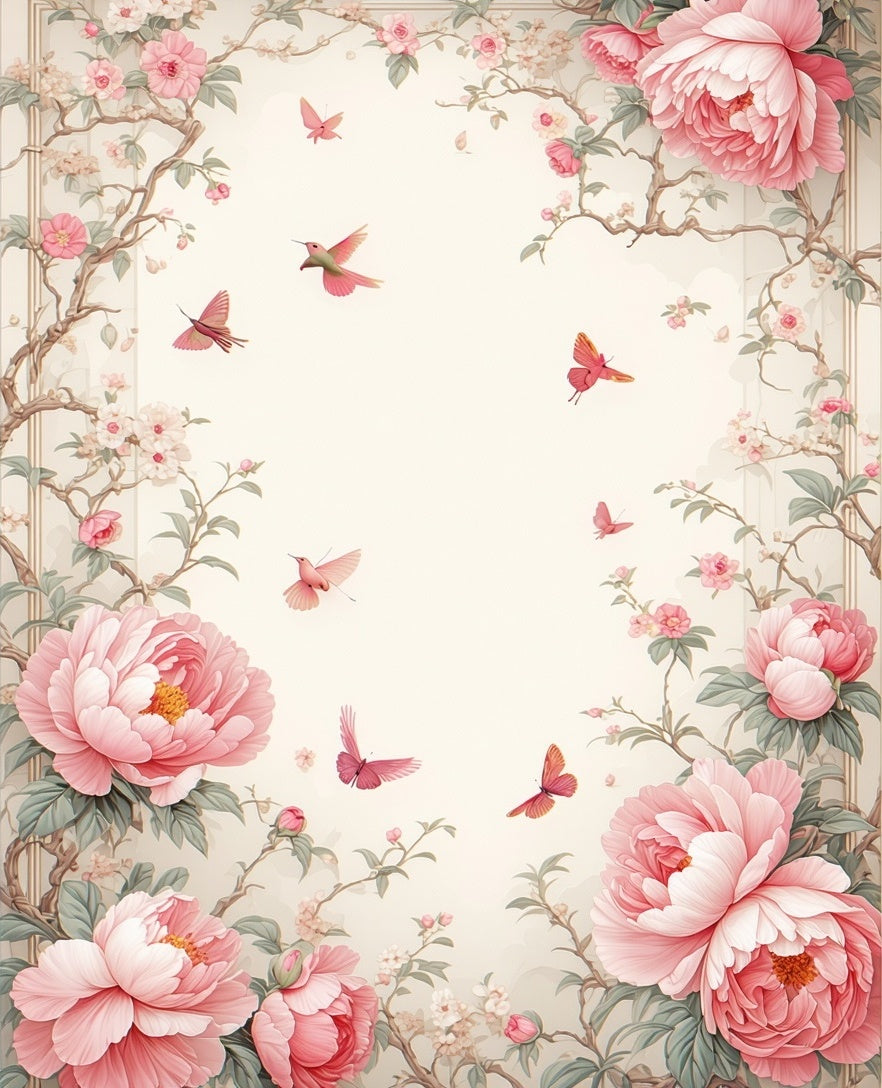Peony Butterfly Branch Pattern Rug