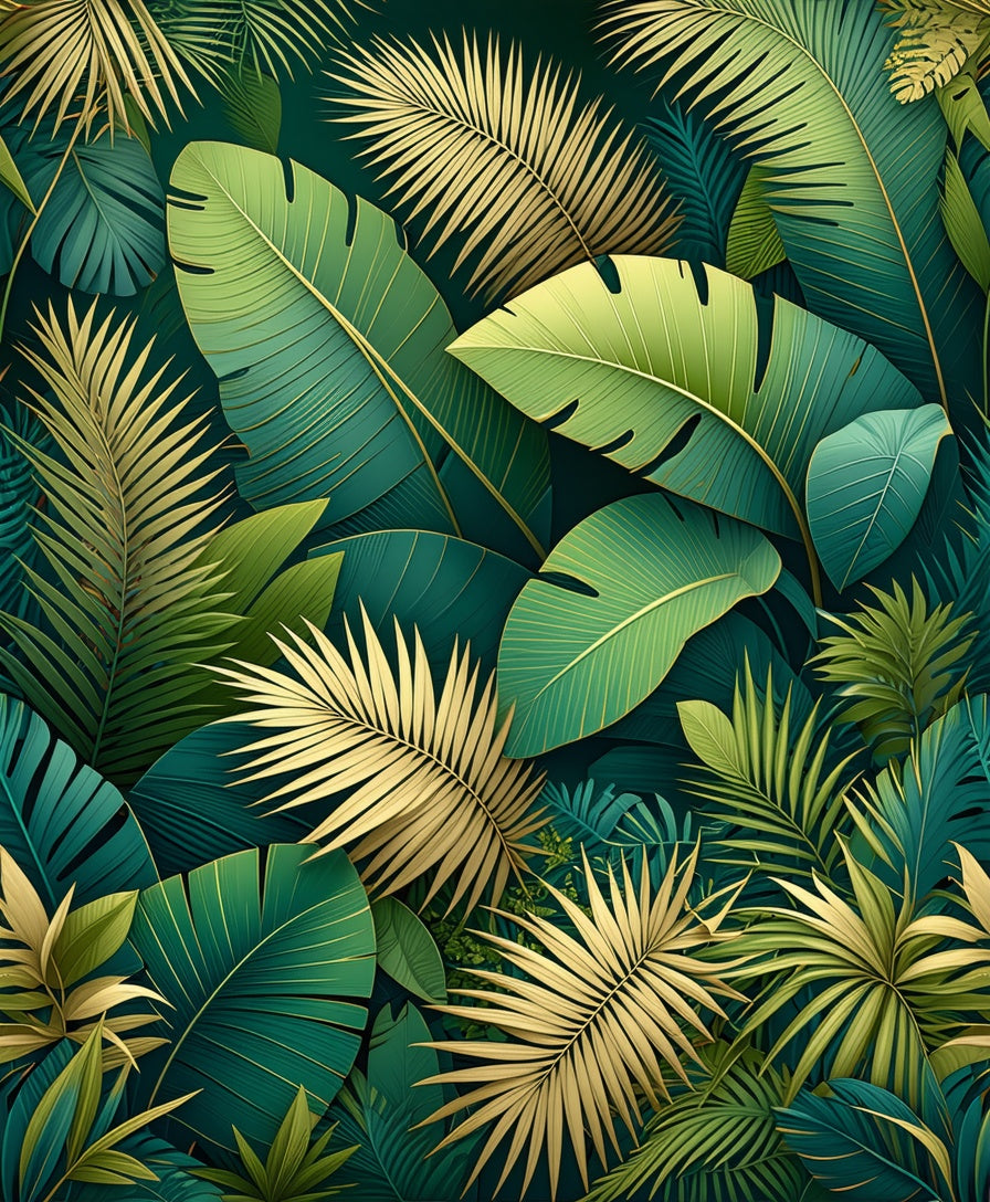 Tropical Leaf Pattern With Gold Accents Rug