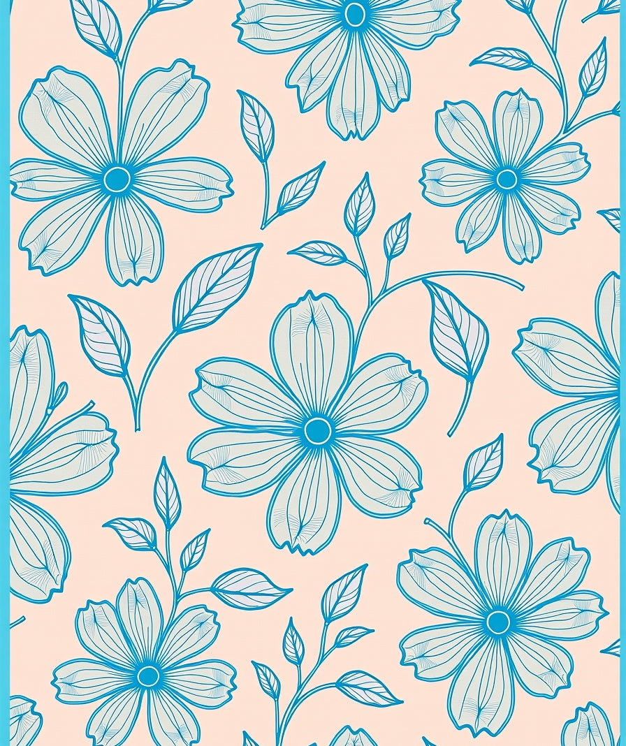 Soft Blue Floral Outline Design Rug