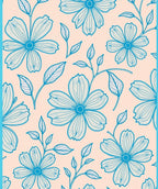 Soft Blue Floral Outline Design Rug