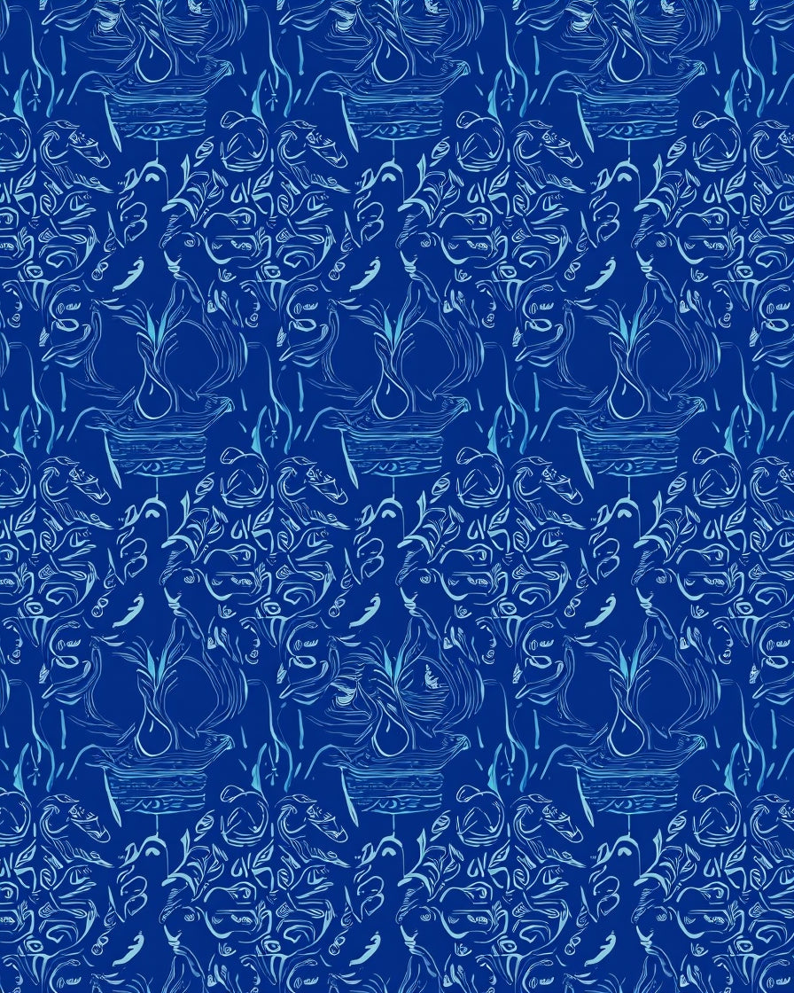Intricate Pattern Abstract Blue Sketch Rug