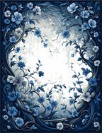 Dark Blue Floral Vine Garden Design Rug