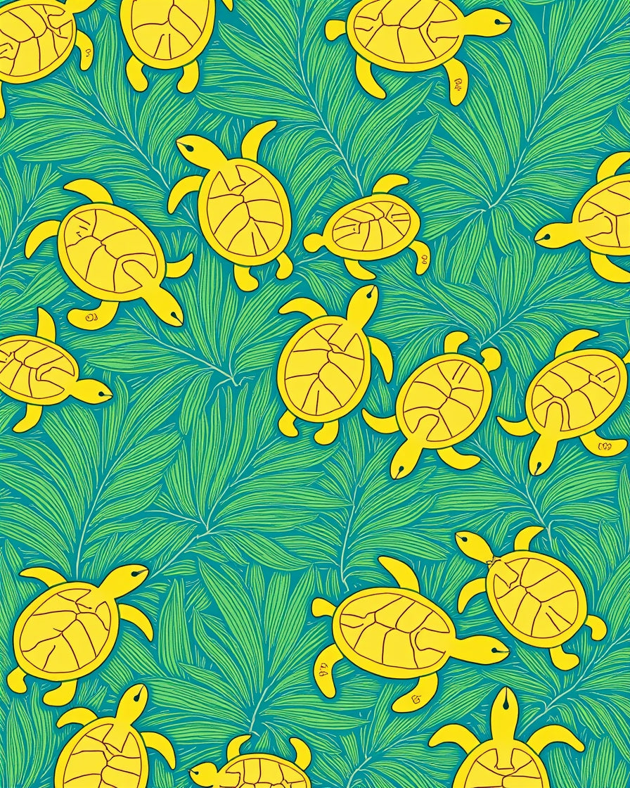 Yellow Turtles Green Foliage Pattern Rug