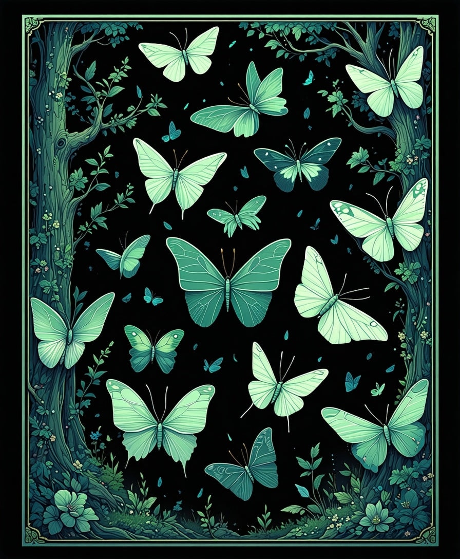 Emerald Butterflies Forest Canopy Rug