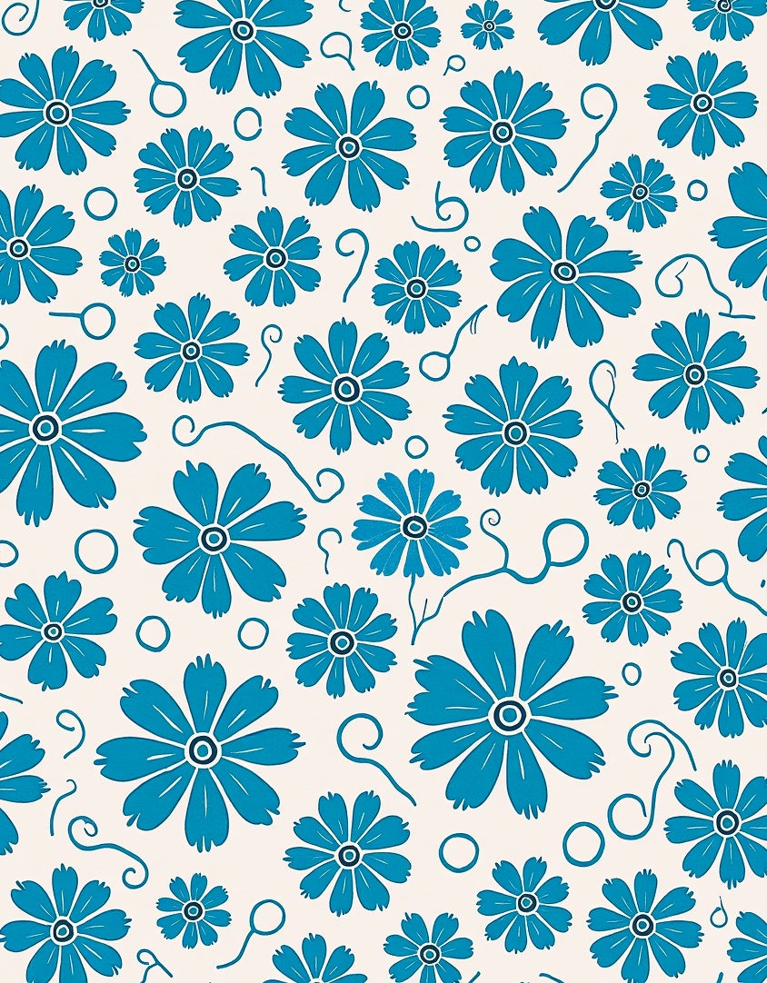 Delicate Blue Flower Pattern Rug