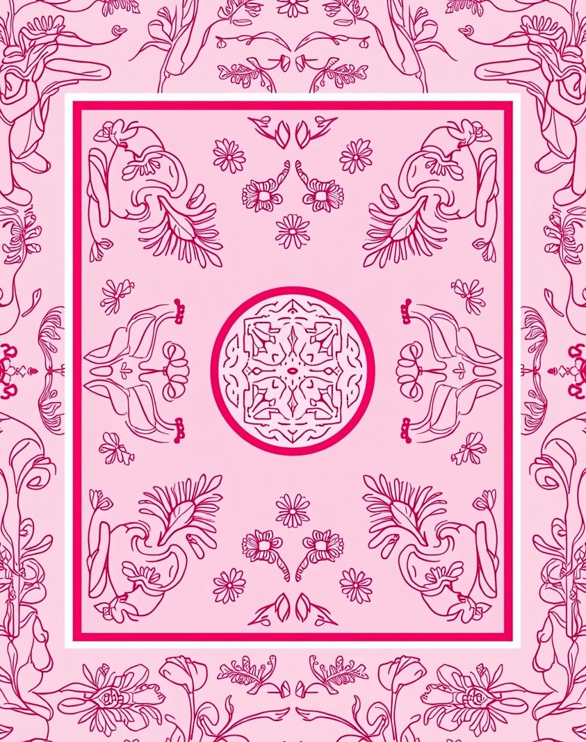 Pink Floral Vine Baroque Pattern Rug