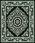 Dark Green Ivory Floral Medallion Border Rug