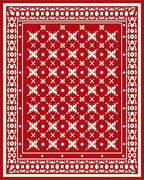 Red Cream Geometric Folk Pattern Rug