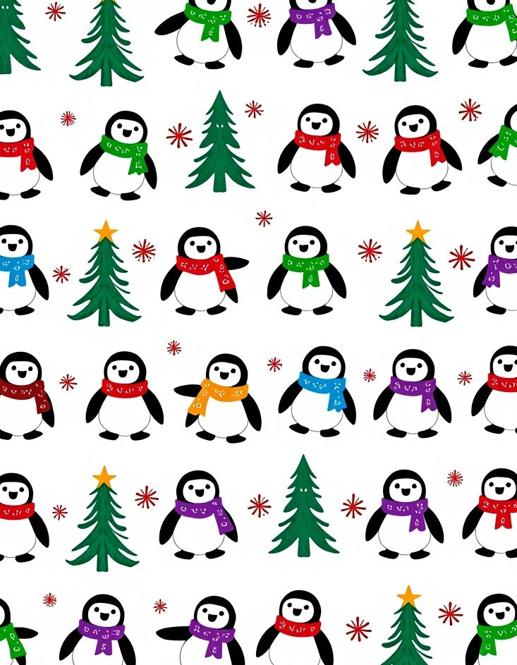 Playful Penguin Trees and Snowflakes Rug