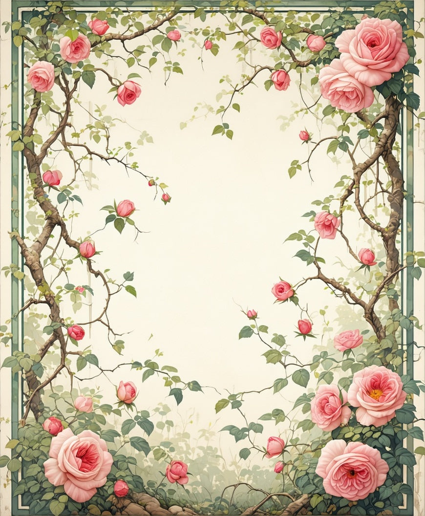 Vintage Rose Scroll Floral Pattern Rug