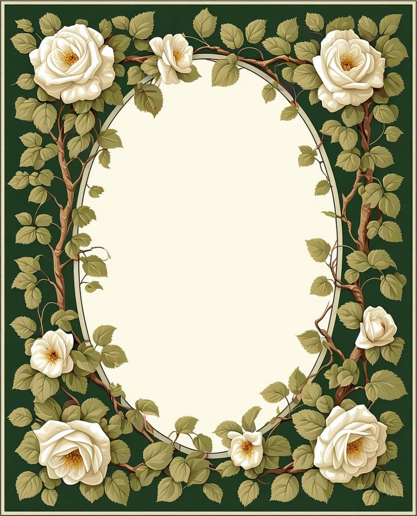 White Rose Vine Botanical Floral Rug