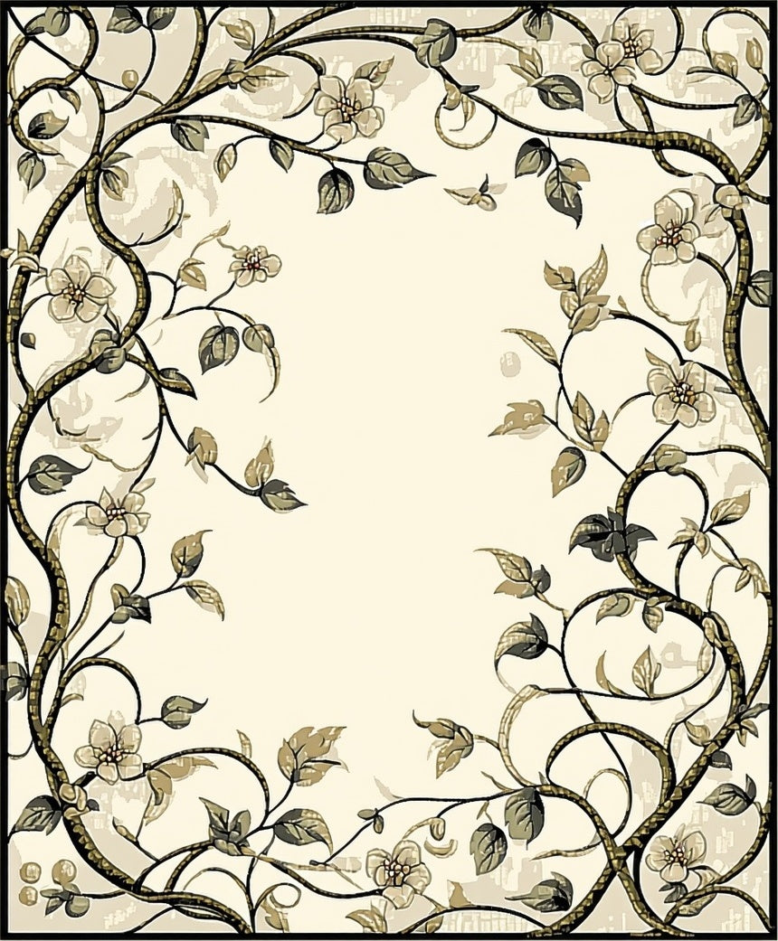Ornate Floral Vines Scroll Pattern Rug