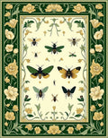 Botanical Insect Detailed Floral Pattern Rug