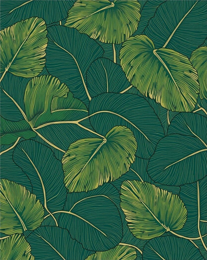 Tropical Leaf Line Art Rug