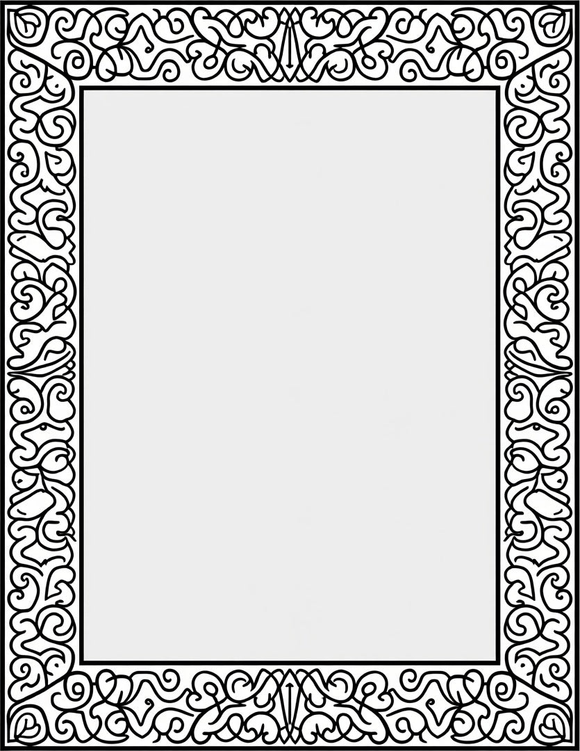 Ornate Scrollwork Black Border Rug