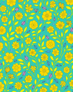 Retro Yellow Floral Print Rug