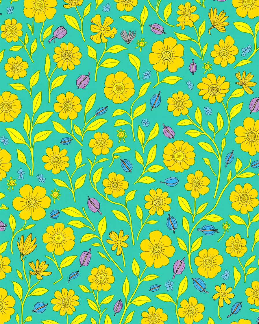Retro Yellow Floral Print Rug