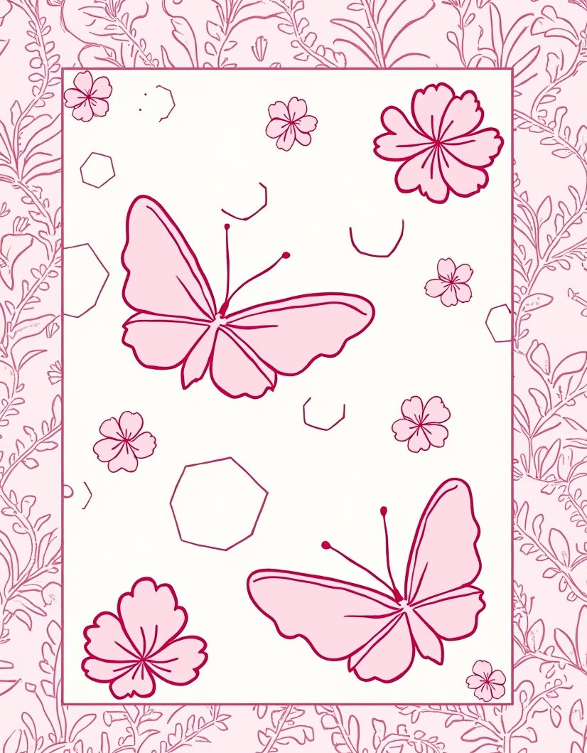 Pink Butterflies Floral Outline Rug