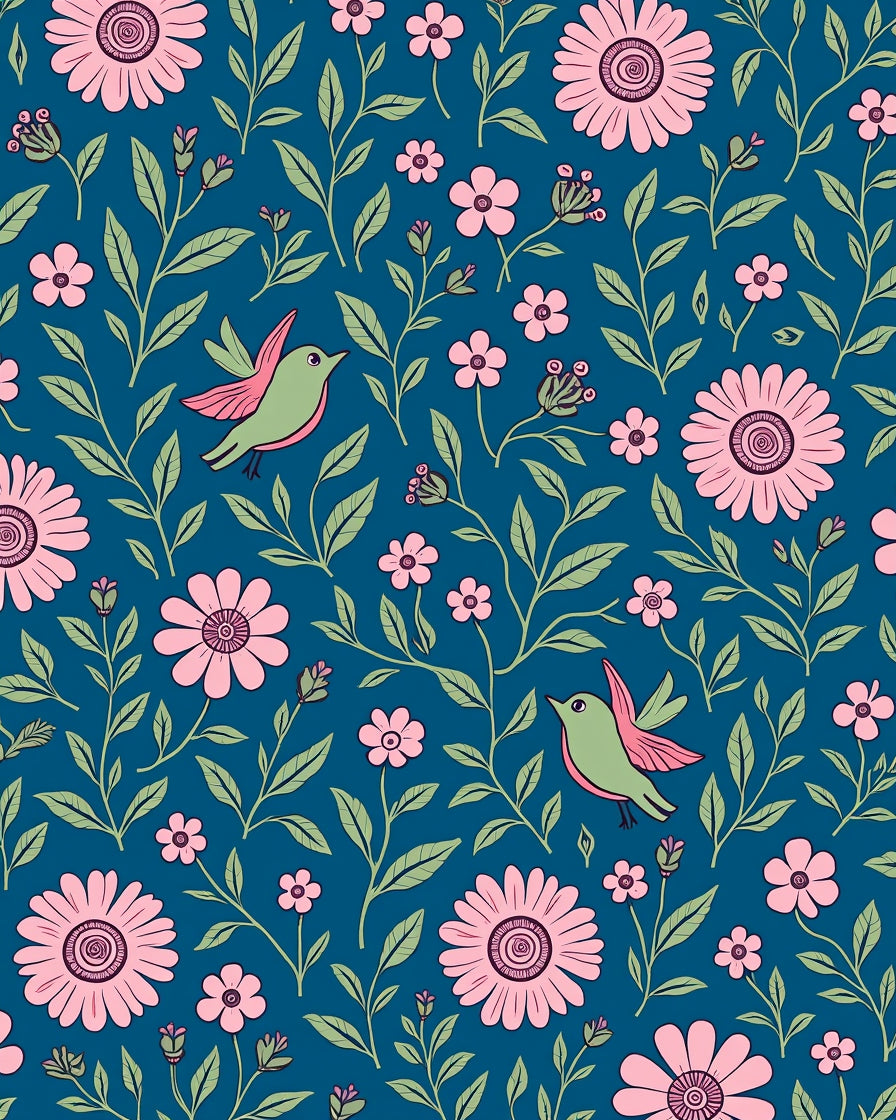 Floral Birds Blossoms Pattern Rug