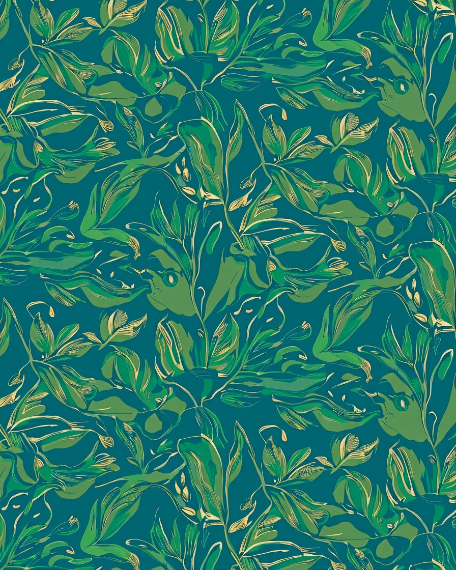 Lush Green Leafy Tropical Pattern Rug