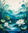 Serene Water Lily Abstract Waves Rug