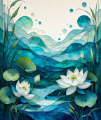 Serene Water Lily Abstract Waves Rug