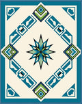 Teal Blue Geometric Starburst Rug