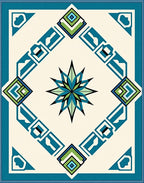 Teal Blue Geometric Starburst Rug