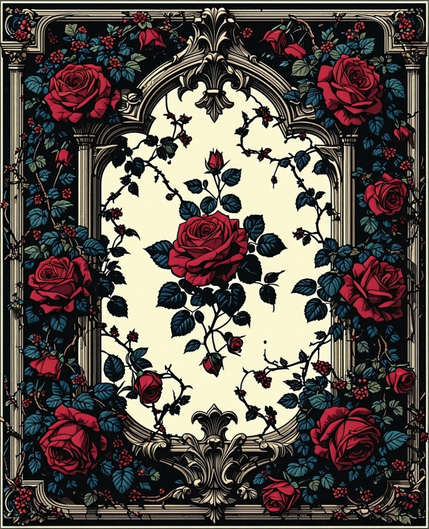 Ornate Rose and Vine Pattern Rug