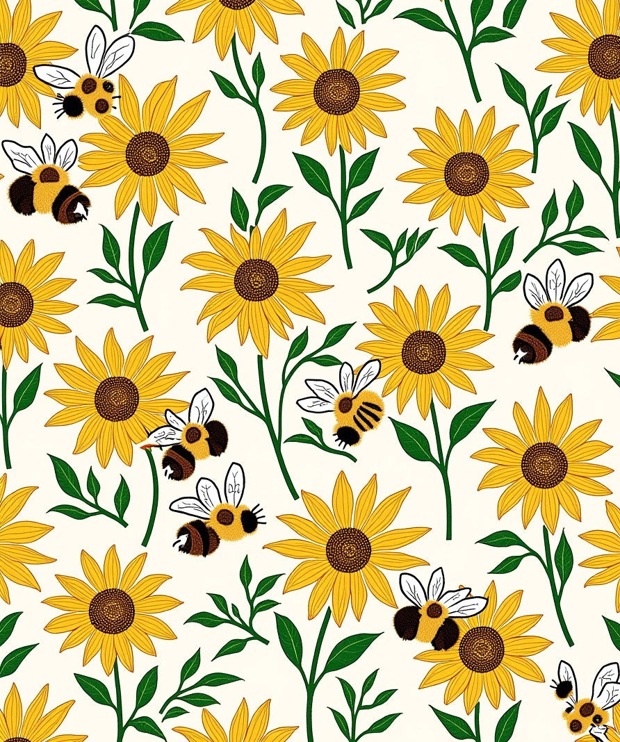 Bright Yellow Sunflowers and 3D Bees Rug
