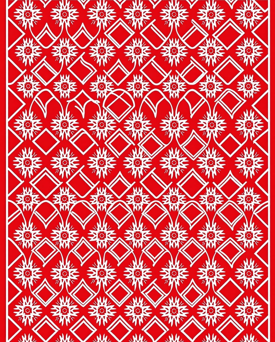 Crimson White Interlocking Geometric Medallion Rug
